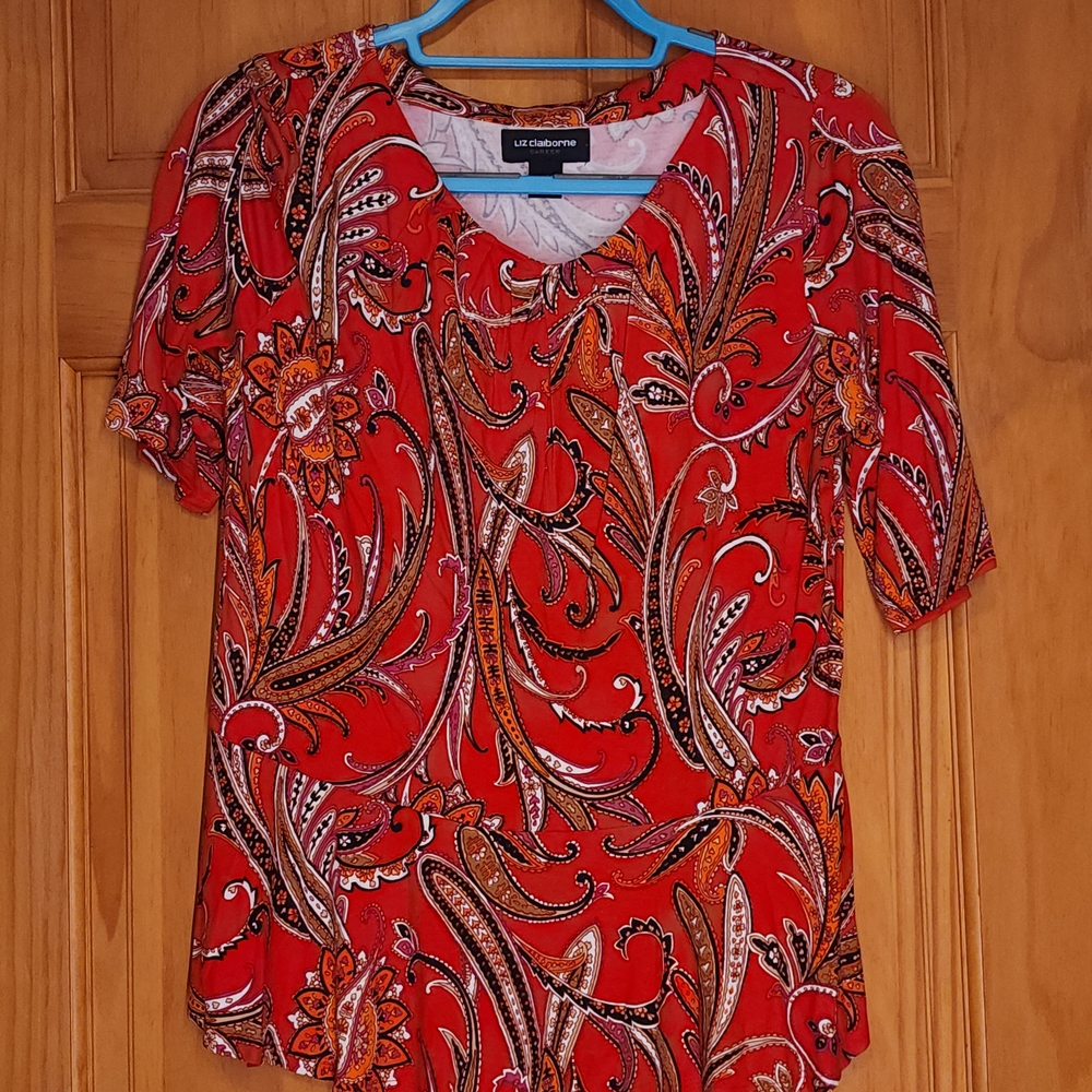 3/$20 Liz Claiborne Women's Red Paisley Top
